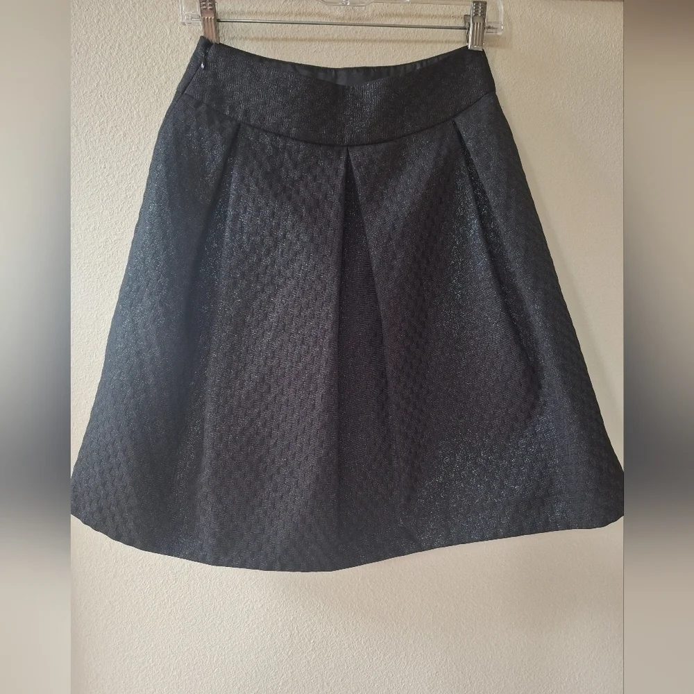 Kate Spade Black Shimmer Pleated Mini Skirt Side Zip Lined Womens Size 0